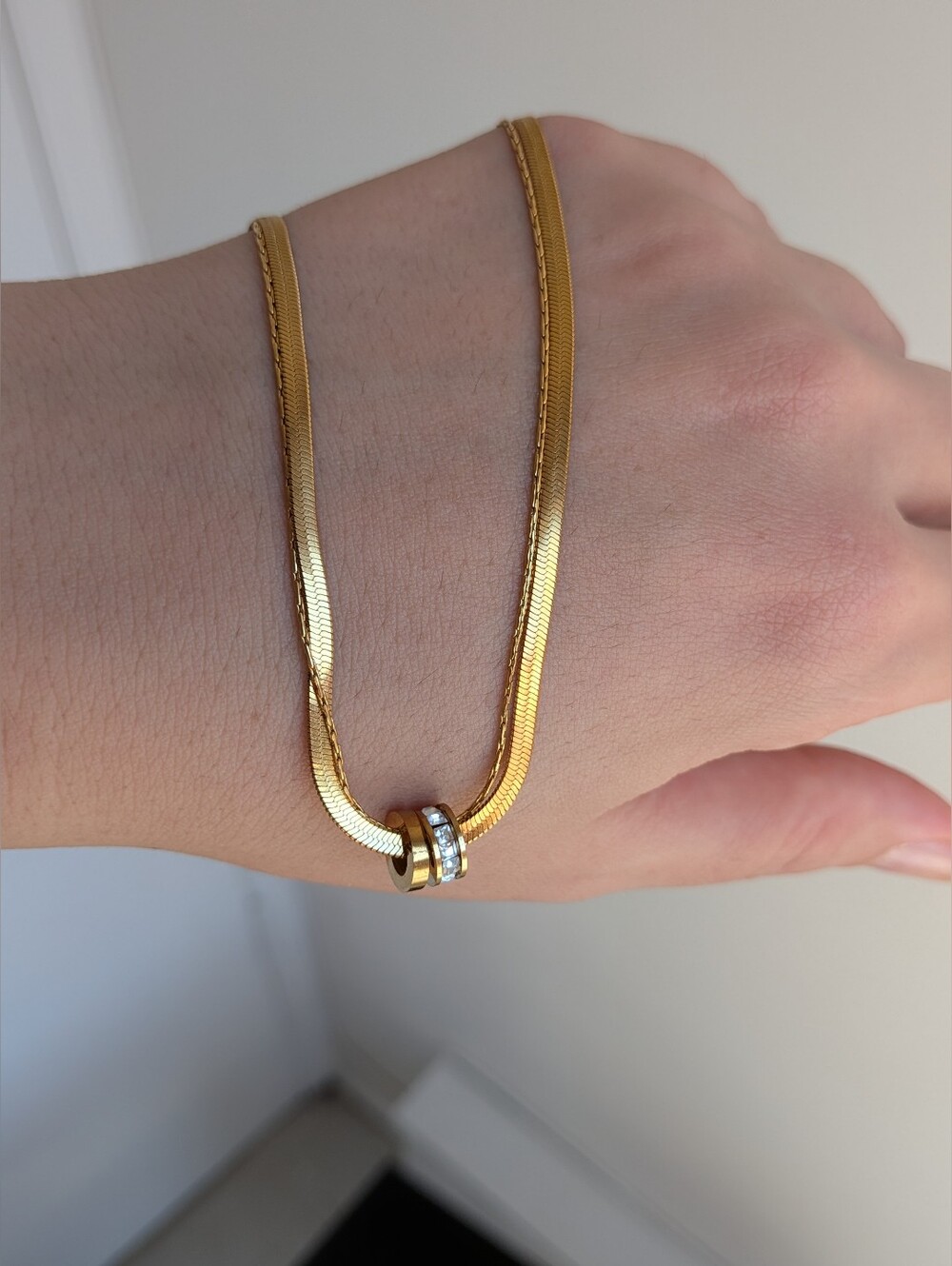Gold-Tone Stainless Steel Double Ring Necklace